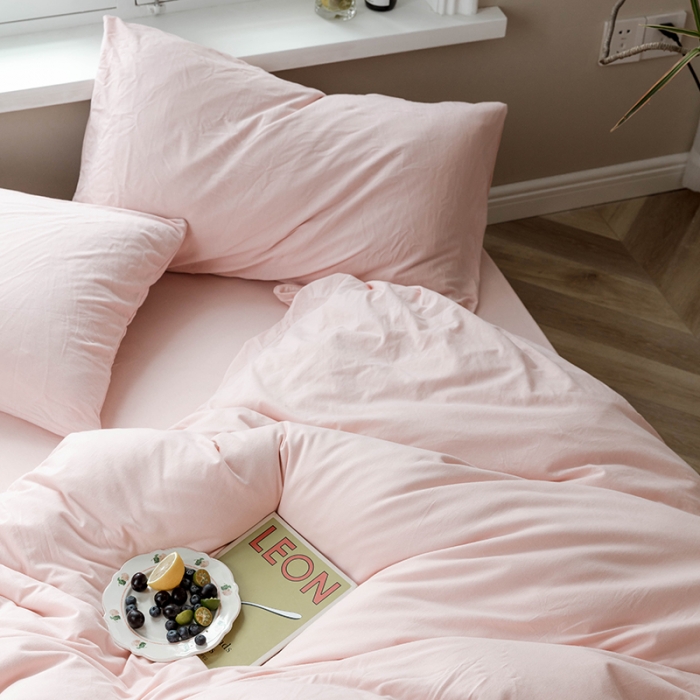 91家纺网 家纺一手货源 找家纺 华超针织 2021新款针织纯色四件套（纯色1）嫩粉