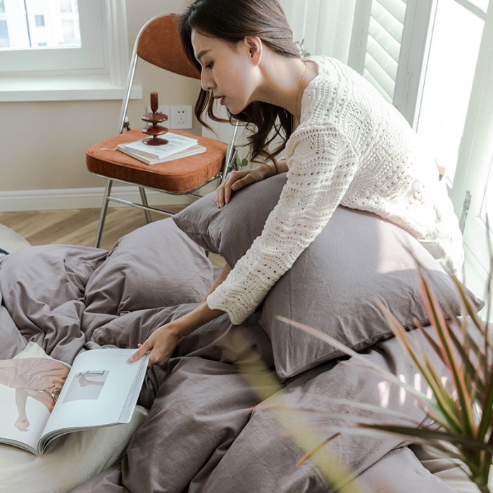 91家纺网 家纺一手货源 找家纺 华超针织 2021新款针织纯色四件套（纯色1）藕色