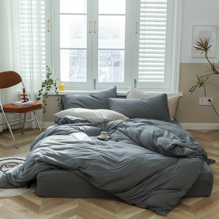 91家纺网 家纺一手货源 找家纺 华超针织 2021新款针织纯色四件套（纯色1）深灰