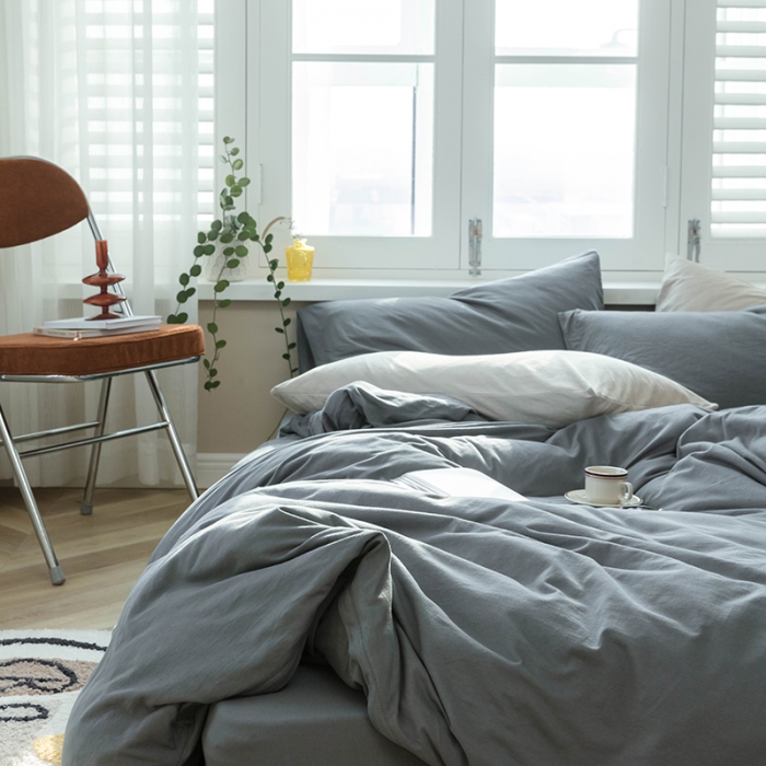 91家纺网 家纺一手货源 找家纺 华超针织 2021新款针织纯色四件套（纯色1）深灰