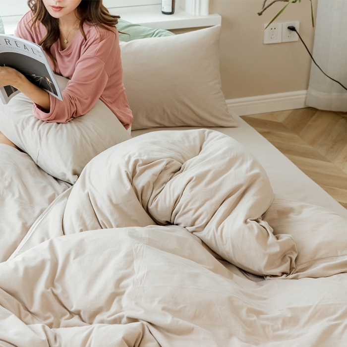 91家纺网 家纺一手货源 找家纺 华超针织 2021新款针织纯色四件套（纯色1）杏色