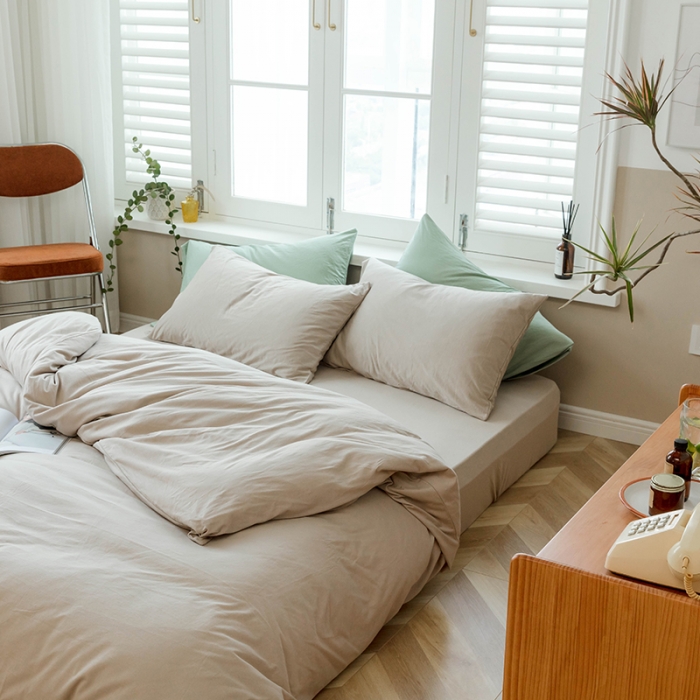 91家纺网 家纺一手货源 找家纺 华超针织 2021新款针织纯色四件套（纯色1）杏色