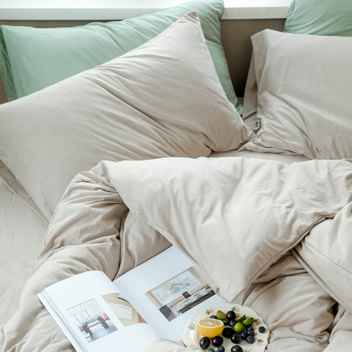 91家纺网 家纺一手货源 找家纺 华超针织 2021新款针织纯色四件套（纯色1）杏色