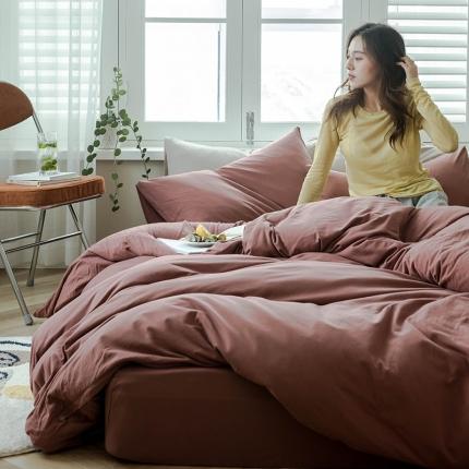 91家纺网 家纺一手货源 找家纺 华超针织 2021新款针织纯色四件套（纯色1）砖红