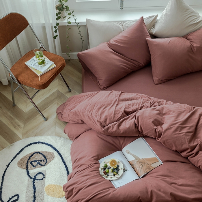 91家纺网 家纺一手货源 找家纺 华超针织 2021新款针织纯色四件套（纯色1）砖红