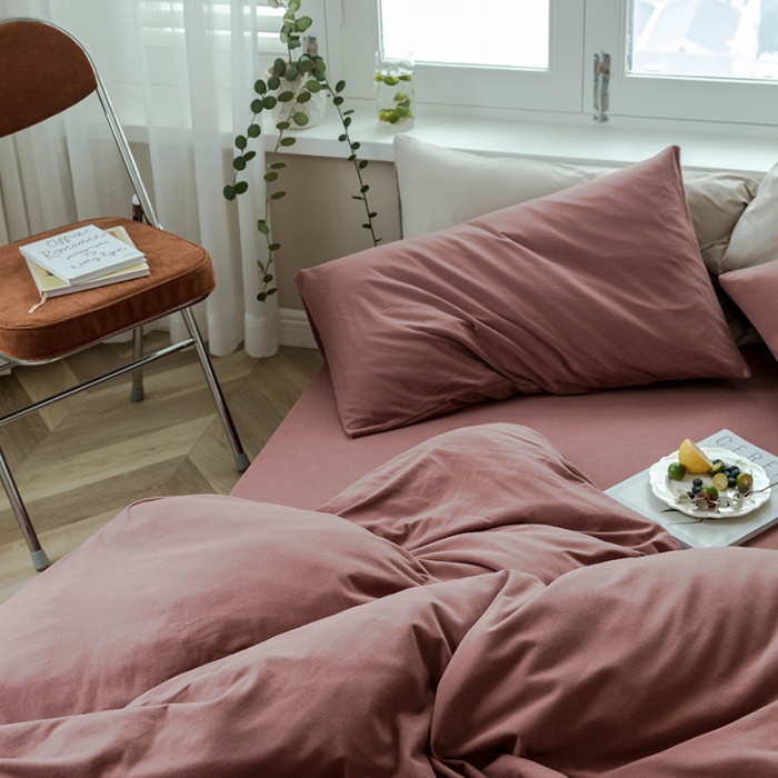 91家纺网 家纺一手货源 找家纺 华超针织 2021新款针织纯色四件套（纯色1）砖红