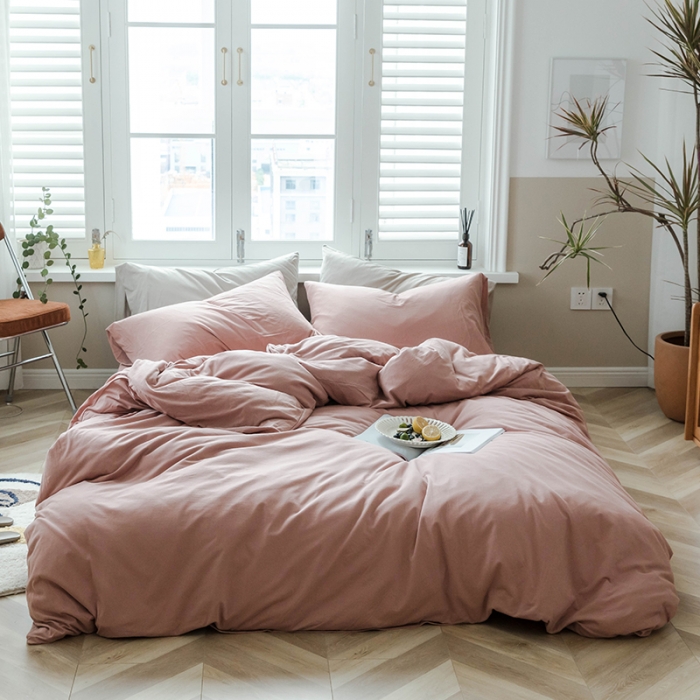 91家纺网 家纺一手货源 找家纺 华超针织 2021新款针织纯色四件套（纯色1）紫粉