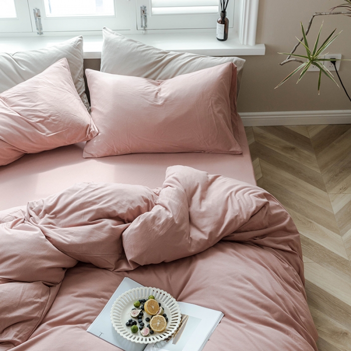 91家纺网 家纺一手货源 找家纺 华超针织 2021新款针织纯色四件套（纯色1）紫粉