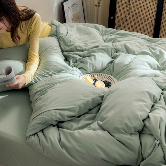 91家纺网 家纺一手货源 找家纺 华超针织 2021新款针织纯色四件套（纯色2） 豆绿