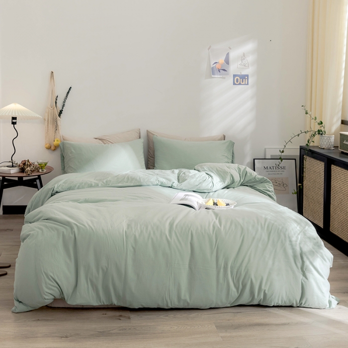 91家纺网 家纺一手货源 找家纺 华超针织 2021新款针织纯色四件套（纯色2） 豆绿