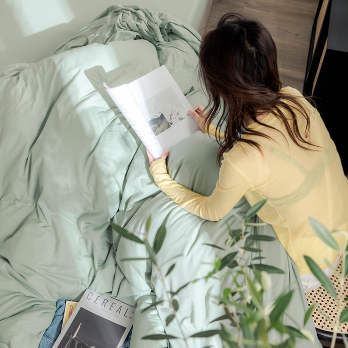 91家纺网 家纺一手货源 找家纺 华超针织 2021新款针织纯色四件套（纯色2） 豆绿