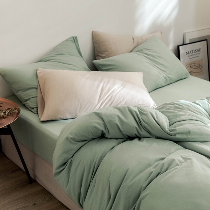 91家纺网 家纺一手货源 找家纺 华超针织 2021新款针织纯色四件套（纯色2） 豆绿