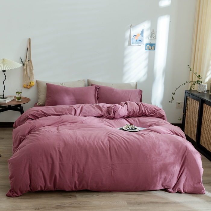 91家纺网 家纺一手货源 找家纺 华超针织 2021新款针织纯色四件套（纯色2） 豆沙