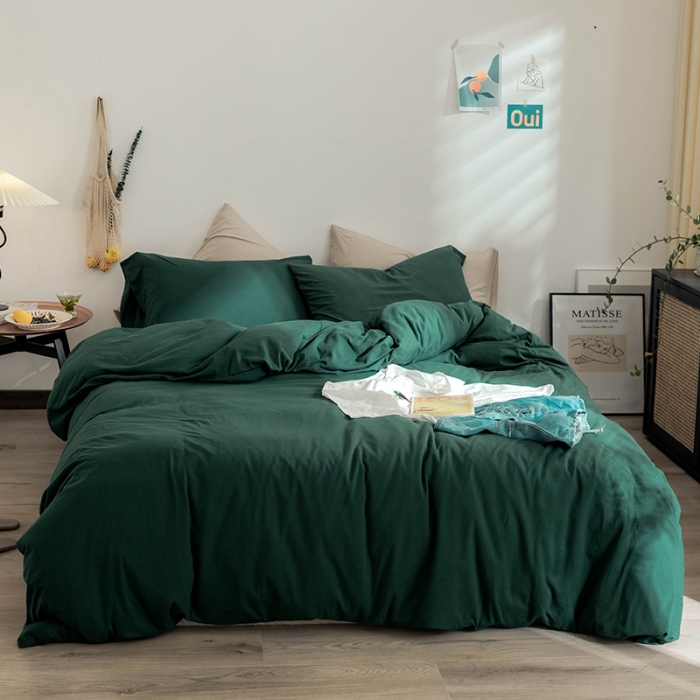 91家纺网 家纺一手货源 找家纺 华超针织 2021新款针织纯色四件套（纯色2） 墨绿