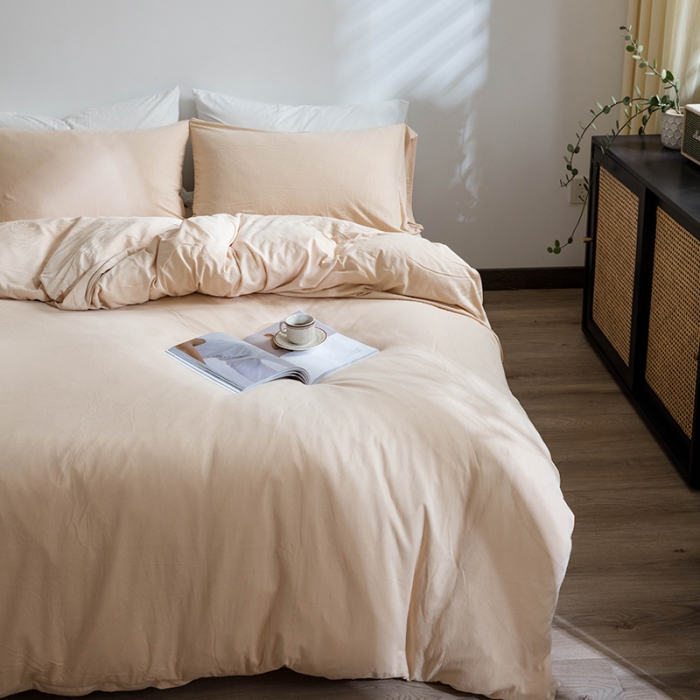 91家纺网 家纺一手货源 找家纺 华超针织 2021新款针织纯色四件套（纯色2） 奶茶