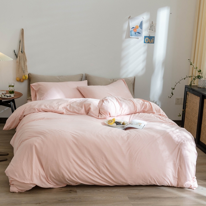 91家纺网 家纺一手货源 找家纺 华超针织 2021新款针织纯色四件套（纯色2） 嫩粉