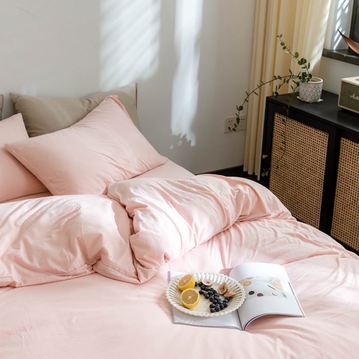 91家纺网 家纺一手货源 找家纺 华超针织 2021新款针织纯色四件套（纯色2） 嫩粉