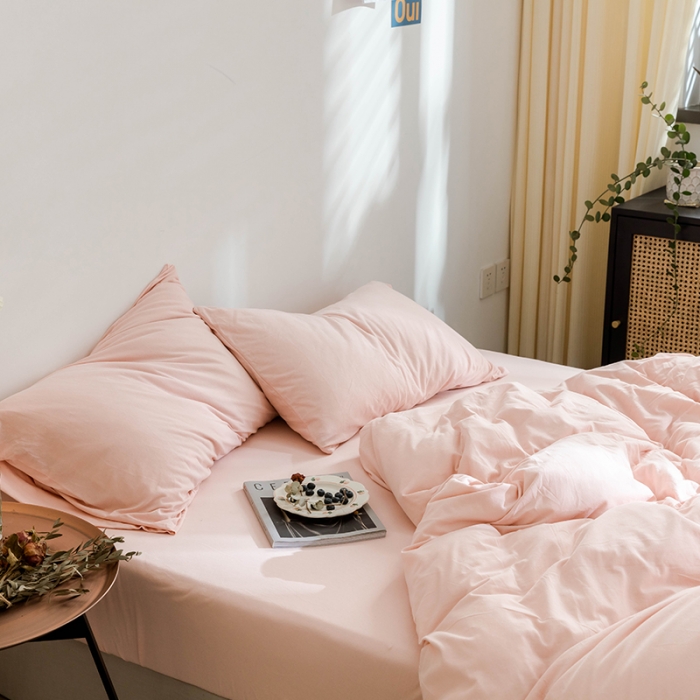 91家纺网 家纺一手货源 找家纺 华超针织 2021新款针织纯色四件套（纯色2） 嫩粉