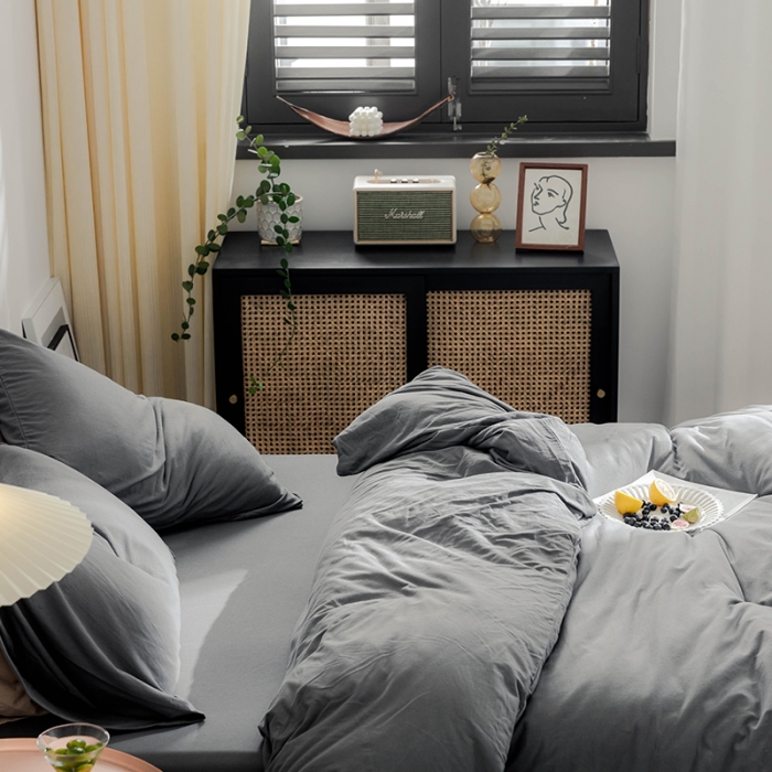 91家纺网 家纺一手货源 找家纺 华超针织 2021新款针织纯色四件套（纯色2） 深灰