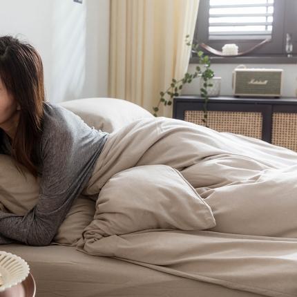 华超针织 2021新款针织纯色四件套（纯色2） 杏色