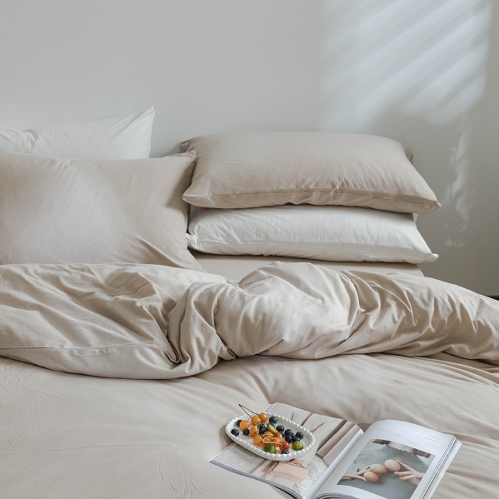 91家纺网 家纺一手货源 找家纺 华超针织 2021新款针织纯色四件套（纯色2） 杏色