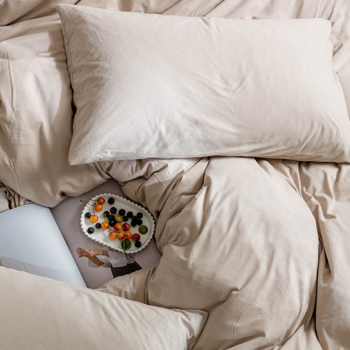 91家纺网 家纺一手货源 找家纺 华超针织 2021新款针织纯色四件套（纯色2） 杏色