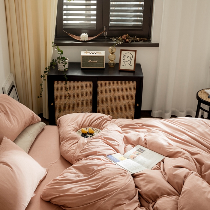 91家纺网 家纺一手货源 找家纺 华超针织 2021新款针织纯色四件套（纯色2） 紫粉