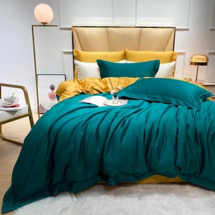 91家纺网 家纺一手货源 找家纺 （总）十九色家纺 新款50*50撞色长绒棉高端埋线款全棉四件套