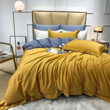 91家纺网 家纺一手货源 找家纺 十九色家纺 新款50*50撞色长绒棉高端埋线款全棉四件套 浮光