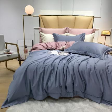 91家纺网 家纺一手货源 找家纺 十九色家纺 新款50*50撞色长绒棉高端埋线款全棉四件套 洛尘