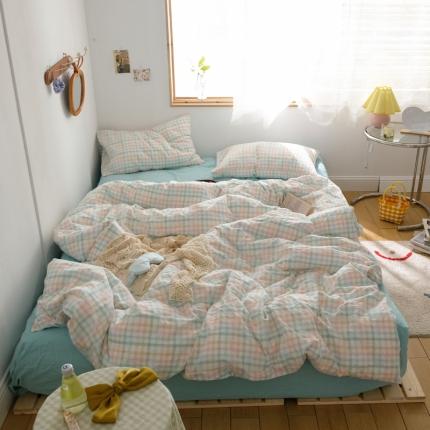 91家纺网 家纺一手货源 找家纺 （总）桃子家居 2020新款纯棉冰淇淋系格子色织水洗棉四件套