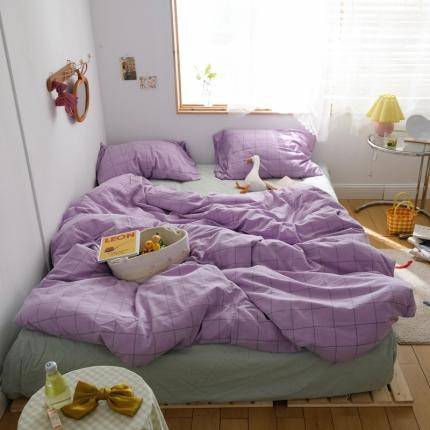 91家纺网 家纺一手货源 找家纺 （总）桃子家居 2020新款纯棉冰淇淋系格子色织水洗棉四件套