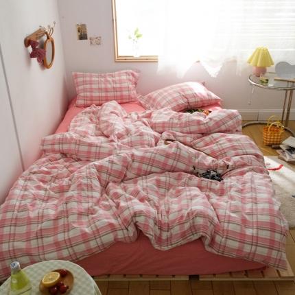 91家纺网 家纺一手货源 找家纺 （总）桃子家居 2020新款纯棉冰淇淋系格子色织水洗棉四件套