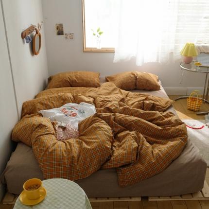 91家纺网 家纺一手货源 找家纺 （总）桃子家居 2020新款纯棉冰淇淋系格子色织水洗棉四件套