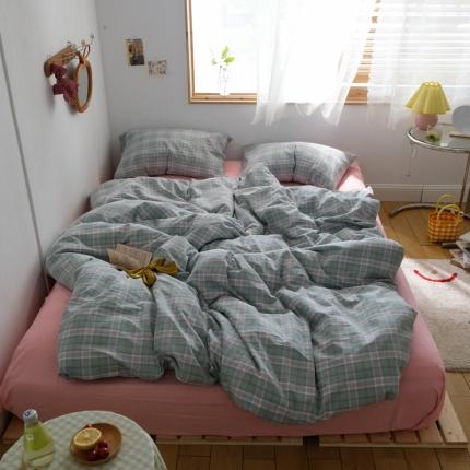 91家纺网 家纺一手货源 找家纺 （总）桃子家居 2020新款纯棉冰淇淋系格子色织水洗棉四件套