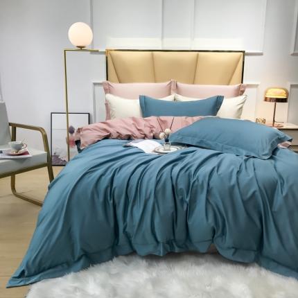 91家纺网 家纺一手货源 找家纺 十九色家纺 新款50*50撞色长绒棉高端埋线款全棉四件套 醉月