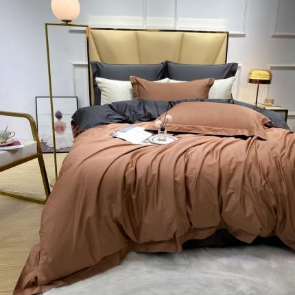 91家纺网 家纺一手货源 找家纺 十九色家纺 新款50*50撞色长绒棉高端埋线款全棉四件套 霜华