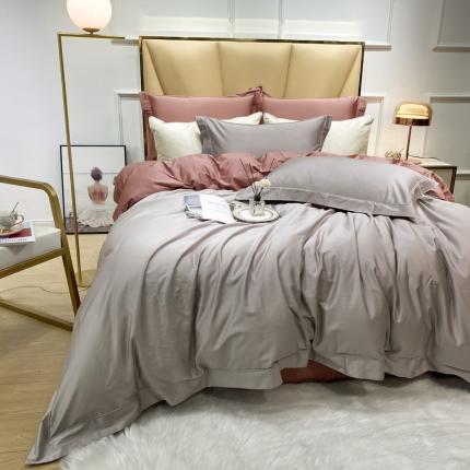 91家纺网 家纺一手货源 找家纺 十九色家纺 新款50*50撞色长绒棉高端埋线款全棉四件套 皎星