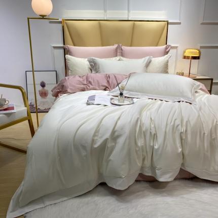 91家纺网 家纺一手货源 找家纺 十九色家纺 新款50*50撞色长绒棉高端埋线款全棉四件套 绮玉