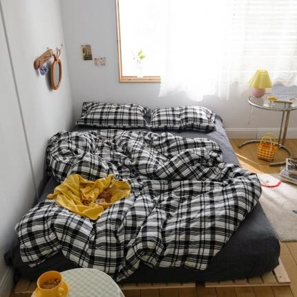 桃子家居 2020纯棉冰淇淋系格子色织水洗棉四件套奥利奥格