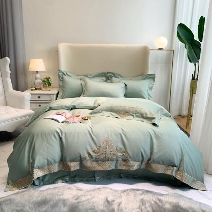 馨蕊家居 202160s双股埃及长绒棉维尼亚系列四件套 艾绿
