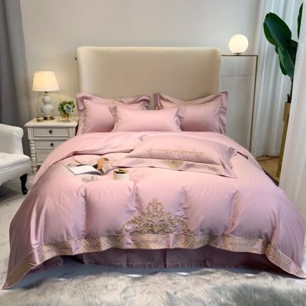 馨蕊家居 202160s双股埃及长绒棉维尼亚系列四件套初夏粉