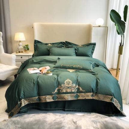 馨蕊家居 202160s双股埃及长绒棉维尼亚系列四件套翡翠绿