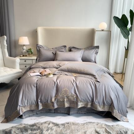 馨蕊家居 202160s双股埃及长绒棉维尼亚系列四件套高级灰