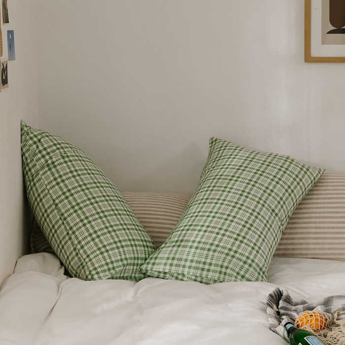 91家纺网 家纺一手货源 找家纺 艾沁 2020新款13372全棉枕套48*74cm 绿白条格