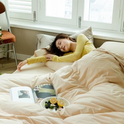 91家纺网 家纺一手货源 找家纺 华超针织 2021新款针织纯色四件套1 奶茶