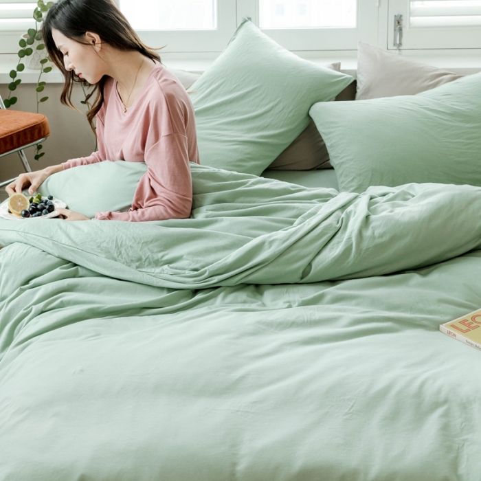 91家纺网 家纺一手货源 找家纺 华超针织 2021新款针织纯色四件套1 豆绿