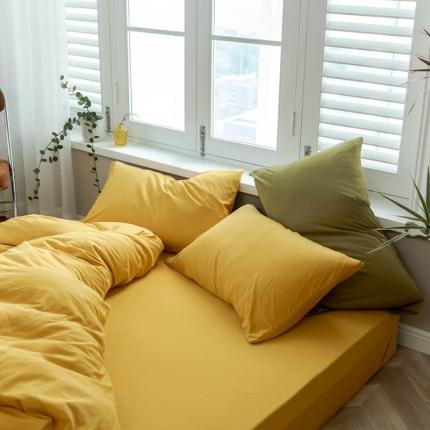 91家纺网 家纺一手货源 找家纺 华超针织 2021新款针织纯色单床笠1 姜黄