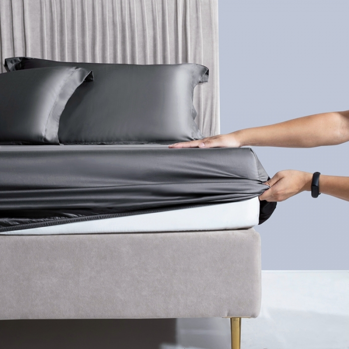 91家纺网 家纺一手货源 找家纺 小米笠 2021新款60支长绒棉纯色床笠三件套床盖床单可定制四季款 深空灰