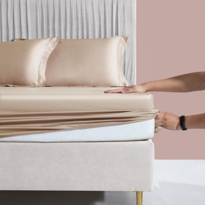91家纺网 家纺一手货源 找家纺 小米笠 2021新款60支长绒棉纯色床笠三件套床盖床单可定制四季款 香槟金